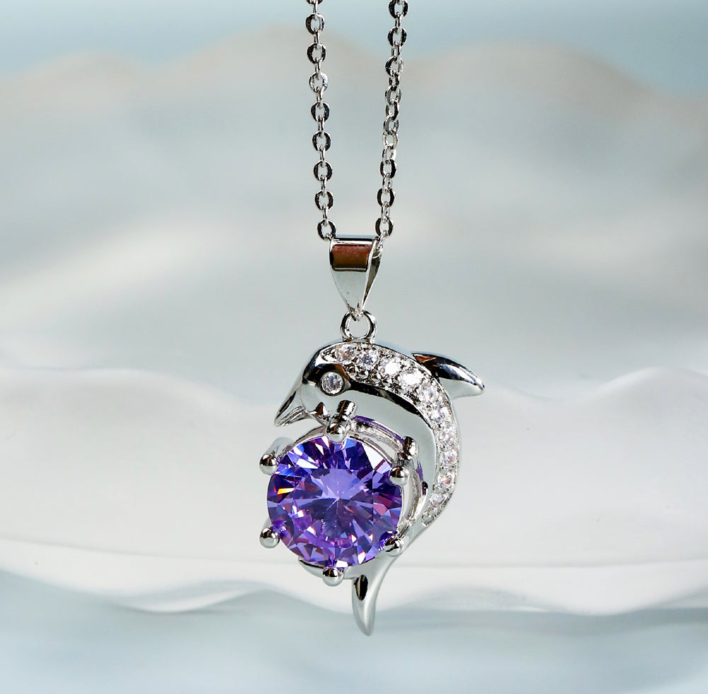 Purple Gemstone Pendant in Dolphin Shape Comes with gift box, ideal for weddings