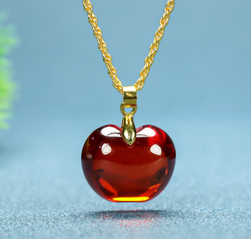Red crystal apple auspicious necklace – gold braided chain, symbolizing good fortune and peace, comes in a beautiful gift box.