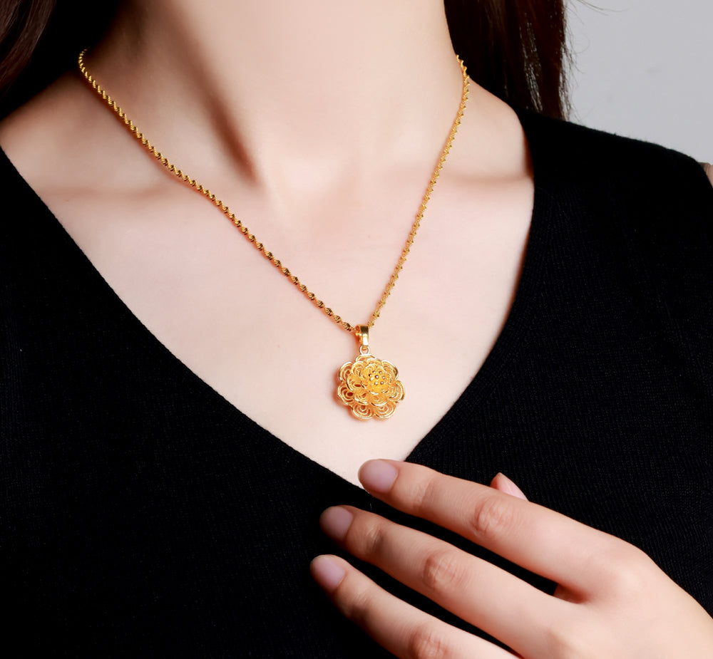 Golden Mirror Space Peony Blowing Wire Craft Necklace – Multi-layer Petal Stacked Blooming Design, Comes with an Exquisite Gift Box