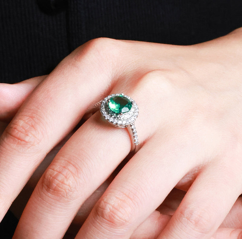 925 Silver Emerald Pendant, Round Ring, Earrings 3 Piece Set, Best Jewellery Gift for Mum and Wife, Comes in a Beautiful Box