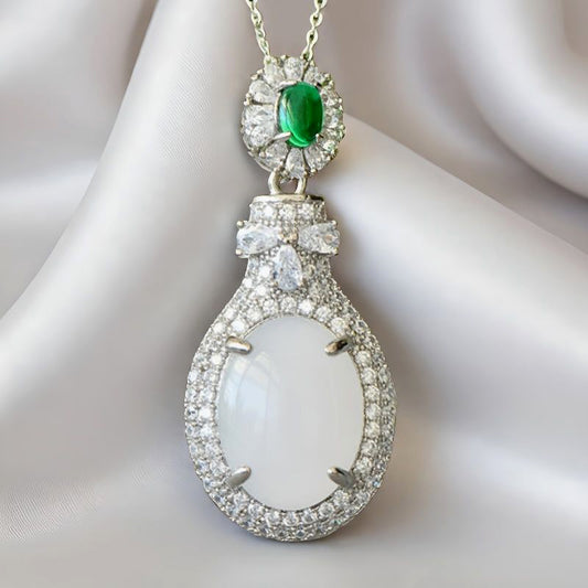 Hetian jade silver teardrop-shaped pendant necklace – double-layered zircon embellishments, elegant and luxurious Comes with an exquisite gift box