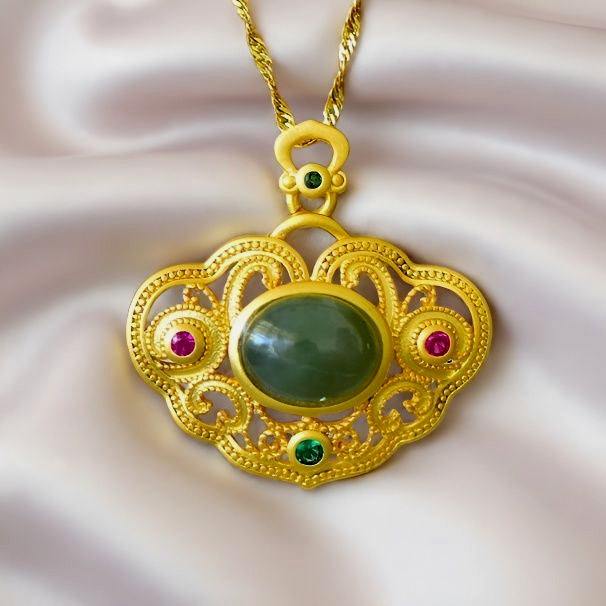 Court-style 18K openwork jade necklace / Suitable for everyday wear, banquets, and gifting