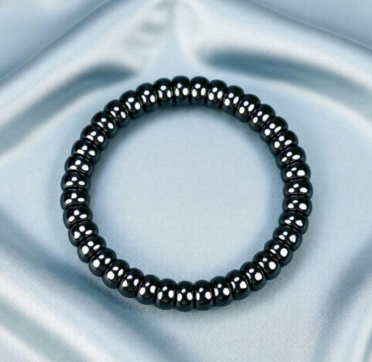 Black Terahertz Abacus Bead Elastic Bracelet - Metallic Luster, Magnetic Therapy, Simple and Stylish, Suitable for Both Men and Women   for both men and women