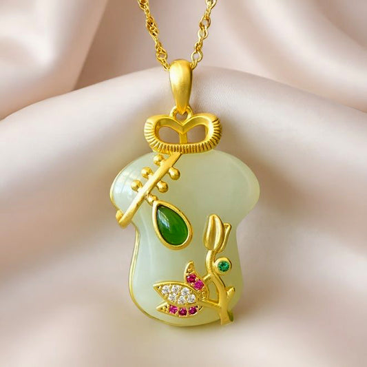 Hetian jade lotus-shaped gemstone pendant necklace – Hetian jade pendant brings happiness, good fortune, and auspiciousness. Creative auspicious gifts
