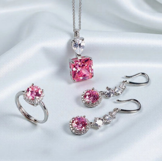 925 Silver Round Purple Gemstone Pendant, Ring, Earrings 3 Piece Set, Best Jewellery Gift for Mum and Wife, Comes in a Wonderful Box