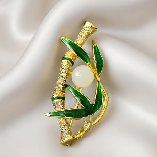 Handmade White Jade Woman Bamboo Brooch Pin Party Brooch Multi-wear Pin Fashion Jewelry Gift Box