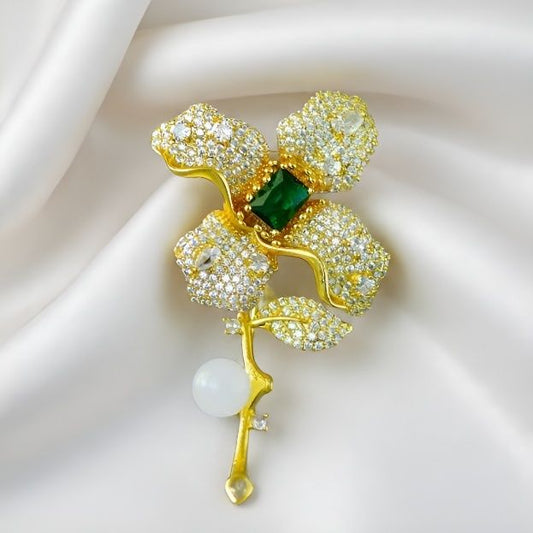 White Jade Grandma Mothers Birthstone Green Gemstone Peony Flower Brooch Pin Fashion Jewelry Gift Box