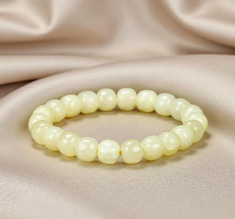 Hetian Jade Barrel-Cut Stretch Bracelet – Natural Pearly Luster, Elegant and Mellow Texture; Comes with an Exquisite Gift Box.