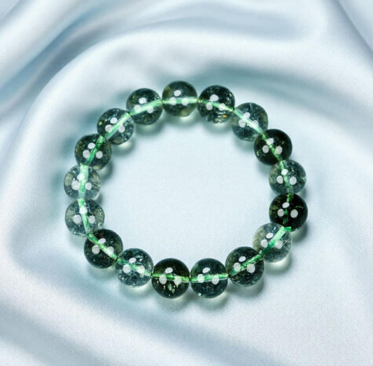 Green Phantom Quartz Natural Crystal Elastic Bracelet, Cloud-like Inclusions, Attracting Wealth and Good Fortune, Mysterious and Dreamy