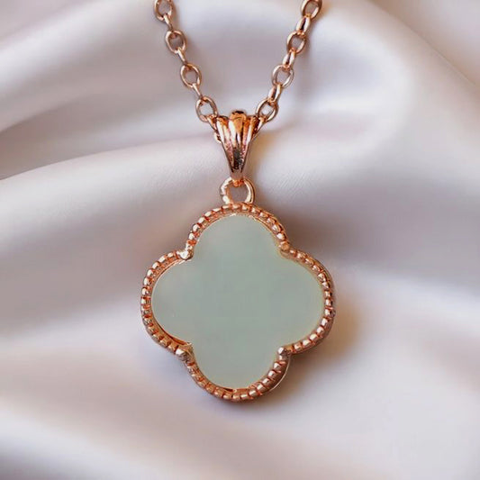 Four-leaf clover rose gold necklace, natural Hetian jade lucky clover pendant necklace, holiday gift and present for relatives and friends.