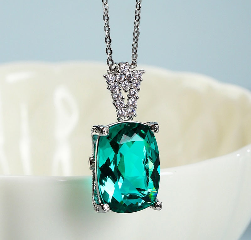Emerald Cushion Cut Pendant - Set in 925 Sterling Silver