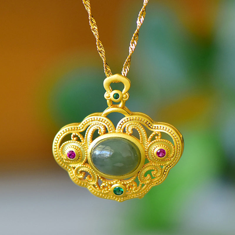 Court-style 18K openwork jade necklace / Suitable for everyday wear, banquets, and gifting