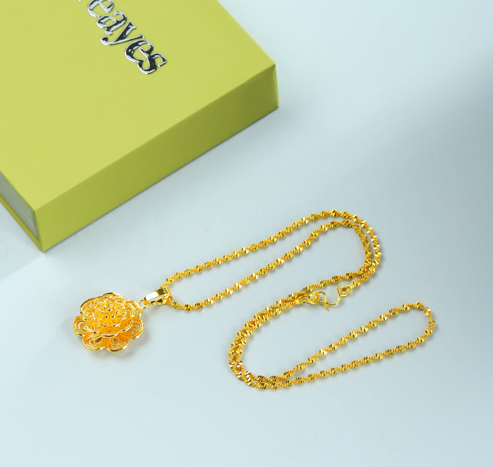 Golden Mirror Space Peony Blowing Wire Craft Necklace – Multi-layer Petal Stacked Blooming Design, Comes with an Exquisite Gift Box