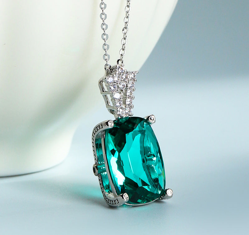 Emerald Cushion Cut Pendant - Set in 925 Sterling Silver