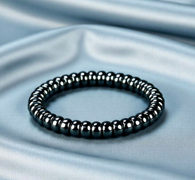 Black Terahertz Abacus Bead Elastic Bracelet - Metallic Luster, Magnetic Therapy, Simple and Stylish, Suitable for Both Men and Women   for both men and women