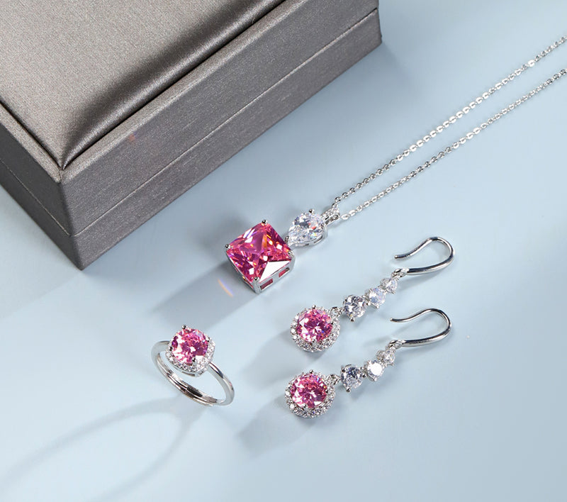 925 Silver Round Purple Gemstone Pendant, Ring, Earrings 3 Piece Set, Best Jewellery Gift for Mum and Wife, Comes in a Wonderful Box