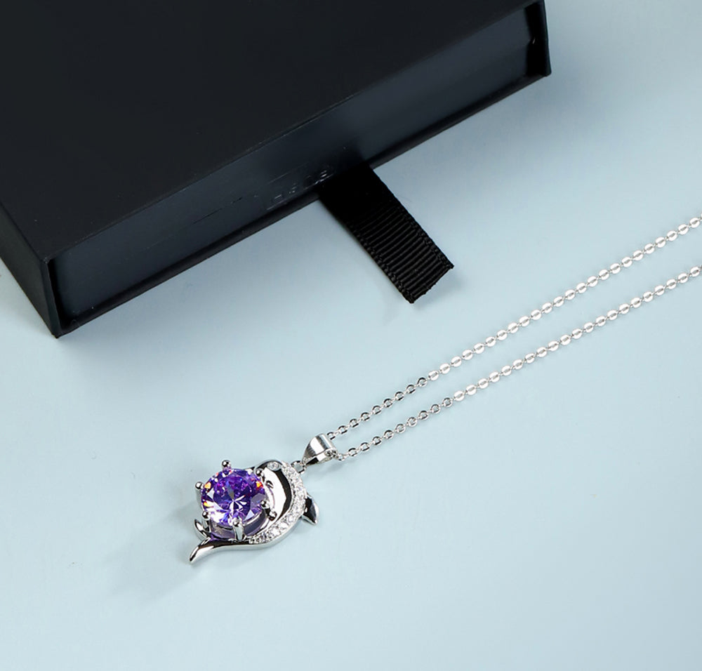 Purple Gemstone Pendant in Dolphin Shape Comes with gift box, ideal for weddings