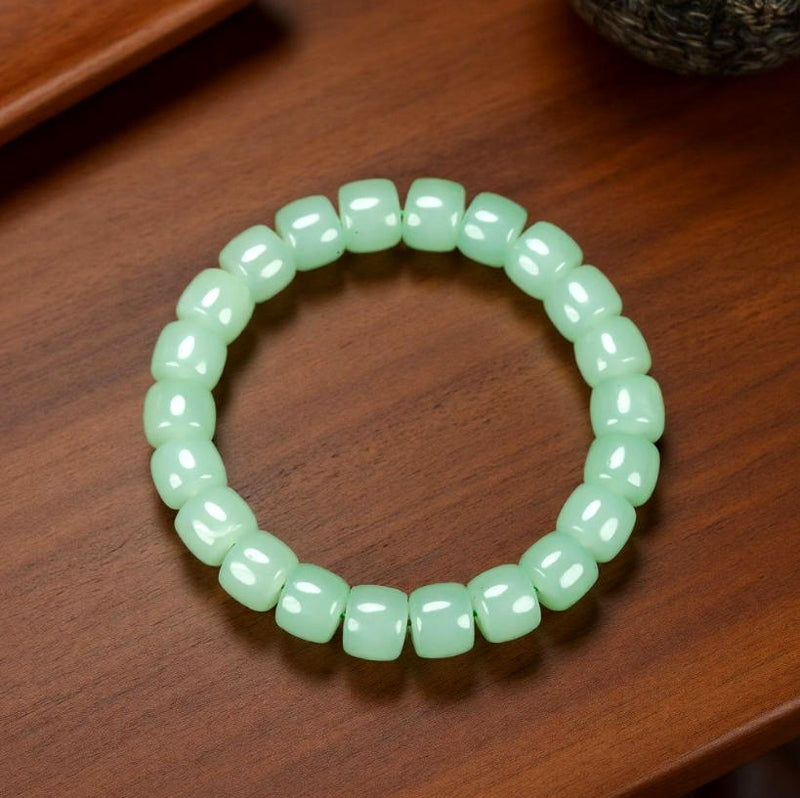 Mint Green Chalcedony Square Barrel Bead Elastic Bracelet – Fresh and even color, matte and warm texture, simple and elegant.