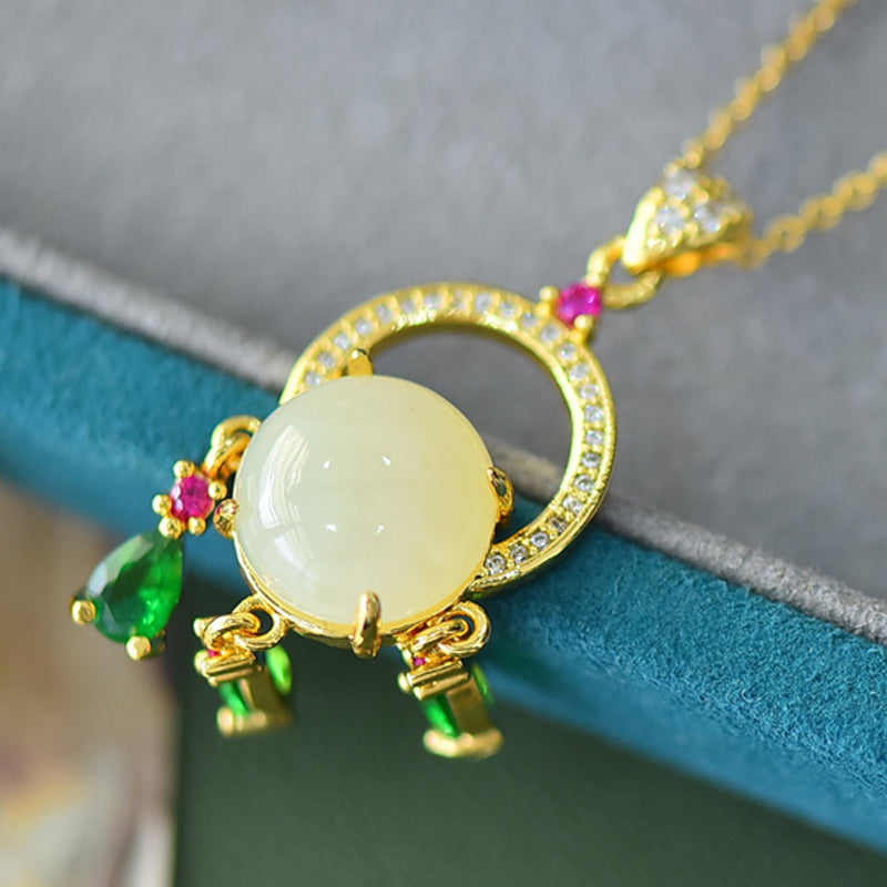 18K Gold, Hetian Jade, and Colored Gemstone Tassel Necklace — A precious gift for yourself or a loved one.
