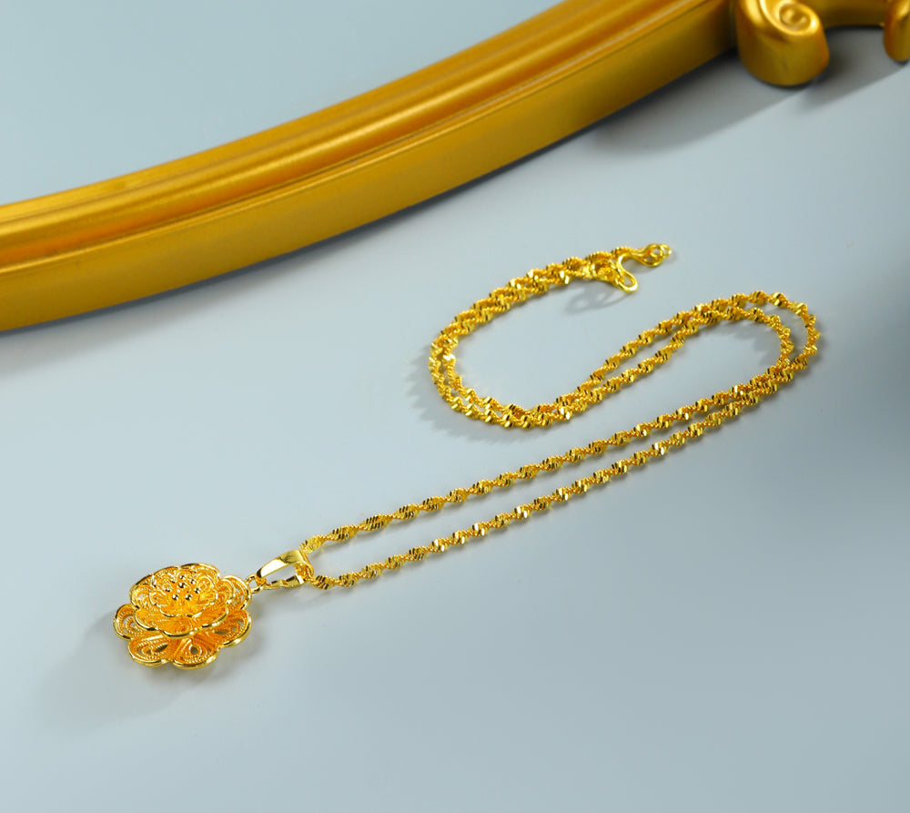 Golden Mirror Space Peony Blowing Wire Craft Necklace – Multi-layer Petal Stacked Blooming Design, Comes with an Exquisite Gift Box