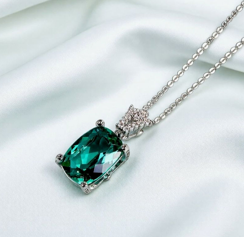 Emerald Cushion Cut Pendant - Set in 925 Sterling Silver