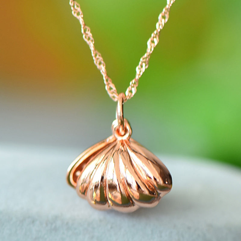 Rose Gold Shell and Hetian Jade Necklace – Featuring Zircon Accents Set Along the Shell; The Perfect Gift for Yourself or a Loved One.