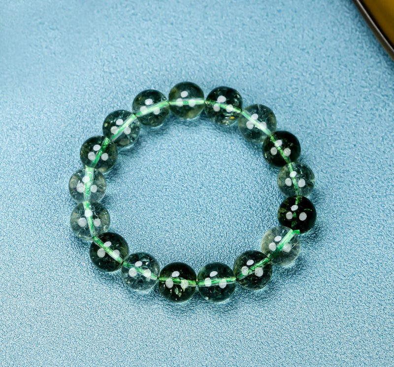 Green Phantom Quartz Natural Crystal Elastic Bracelet, Cloud-like Inclusions, Attracting Wealth and Good Fortune, Mysterious and Dreamy