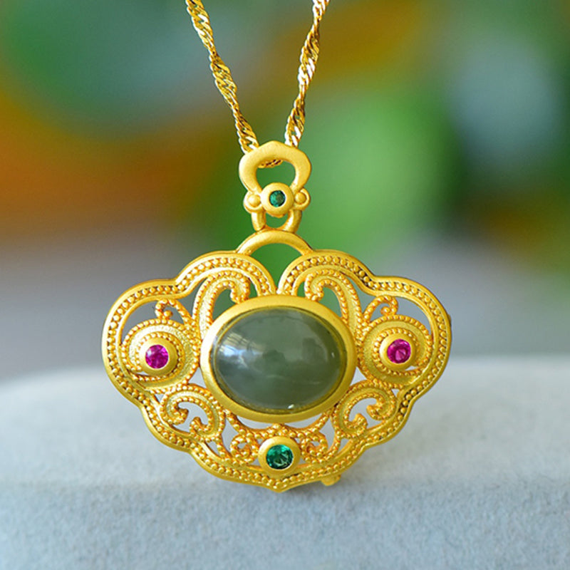 Court-style 18K openwork jade necklace / Suitable for everyday wear, banquets, and gifting