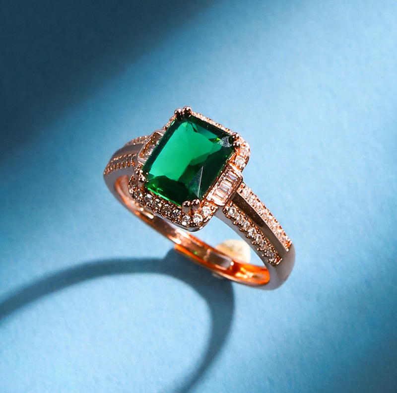 Rose Gold Emerald Square Pendant, Ring, Drop Earrings 3-Piece Set, Best Jewellery Gift for Mum and Wife, Comes in a Wonderful Box