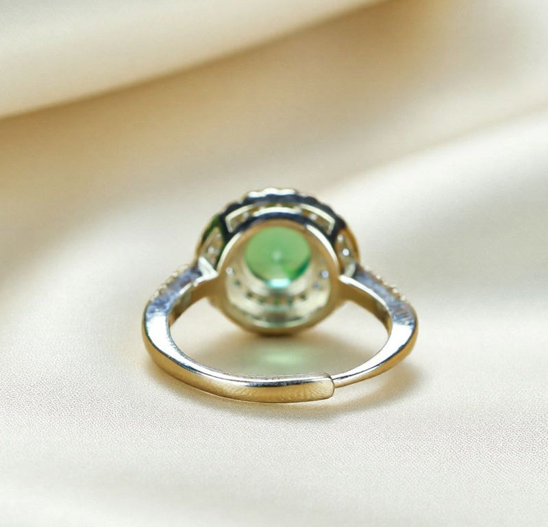 Emerald double-layered zircon halo ring, gold ring with large round-cut gemstones and a gold zircon band, comes in a beautiful gift box.
