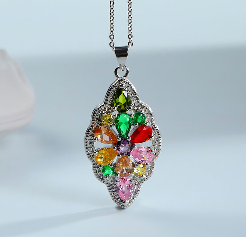 925 Silver Pear-shaped multicoloured gemstone pendant, ring, earrings 3-piece set, the best jewellery gift for mum and wife, comes in a beautiful box