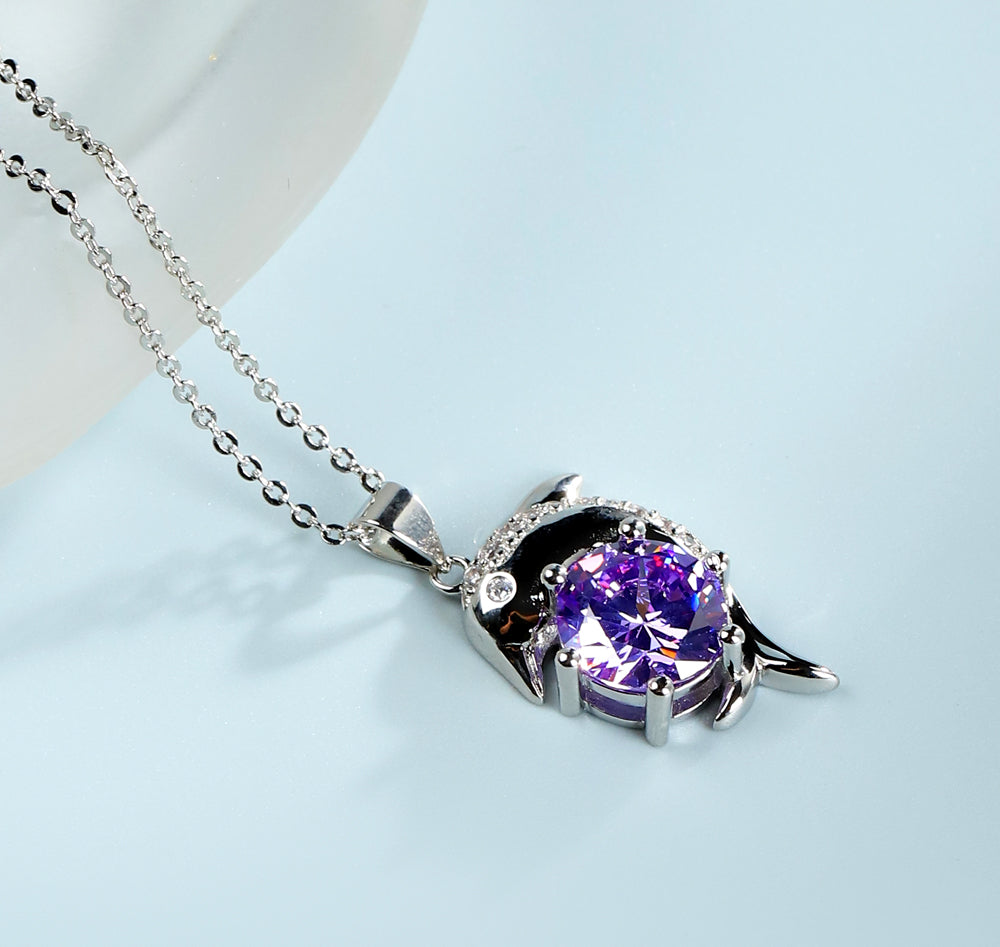 Purple Gemstone Pendant in Dolphin Shape Comes with gift box, ideal for weddings