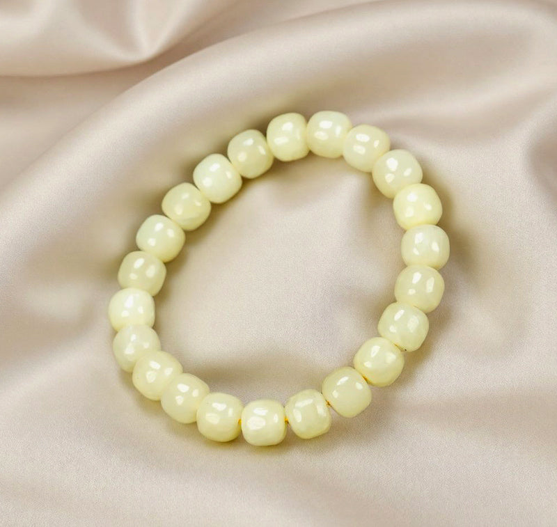 Hetian Jade Barrel-Cut Stretch Bracelet – Natural Pearly Luster, Elegant and Mellow Texture; Comes with an Exquisite Gift Box.