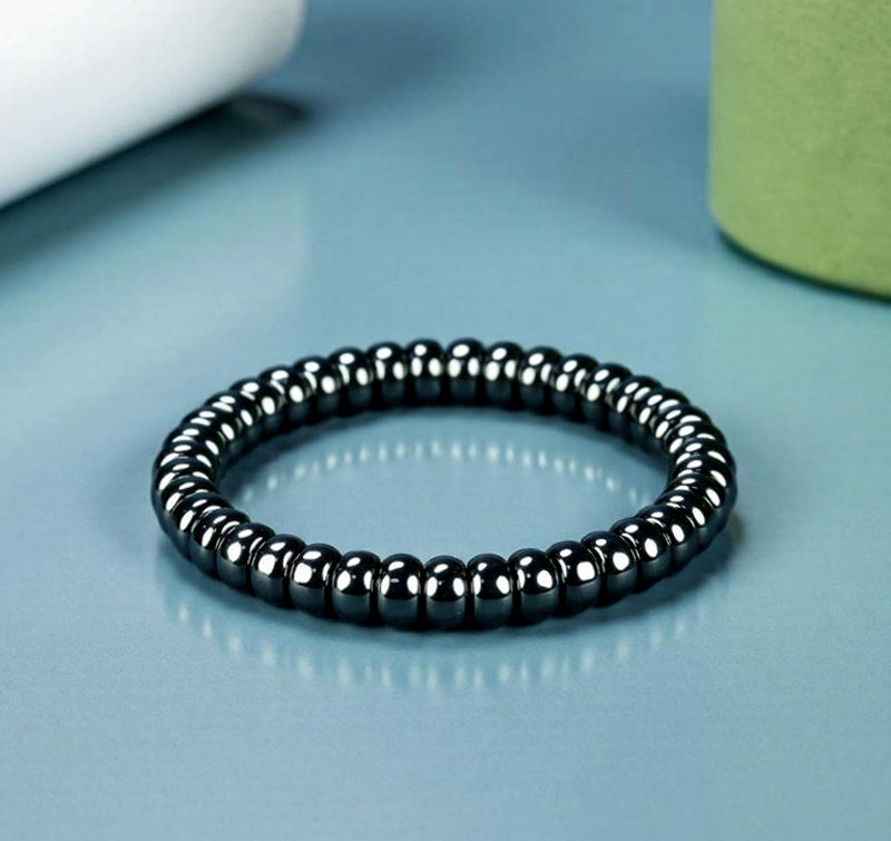Black Terahertz Abacus Bead Elastic Bracelet - Metallic Luster, Magnetic Therapy, Simple and Stylish, Suitable for Both Men and Women   for both men and women