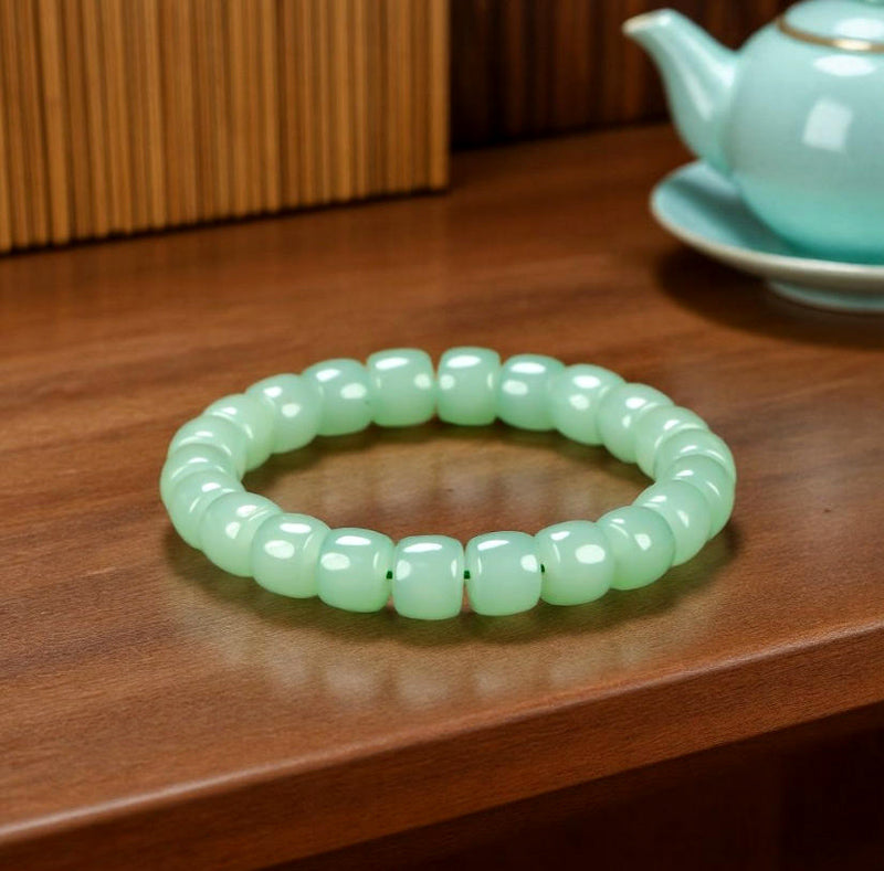 Mint Green Chalcedony Square Barrel Bead Elastic Bracelet – Fresh and even color, matte and warm texture, simple and elegant.