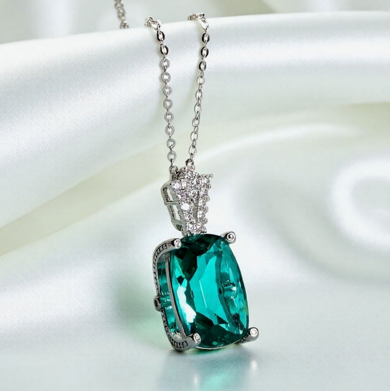 Emerald Cushion Cut Pendant - Set in 925 Sterling Silver