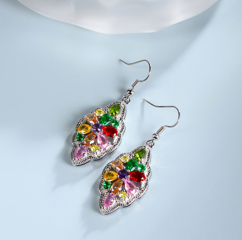 925 Silver Pear-shaped multicoloured gemstone pendant, ring, earrings 3-piece set, the best jewellery gift for mum and wife, comes in a beautiful box