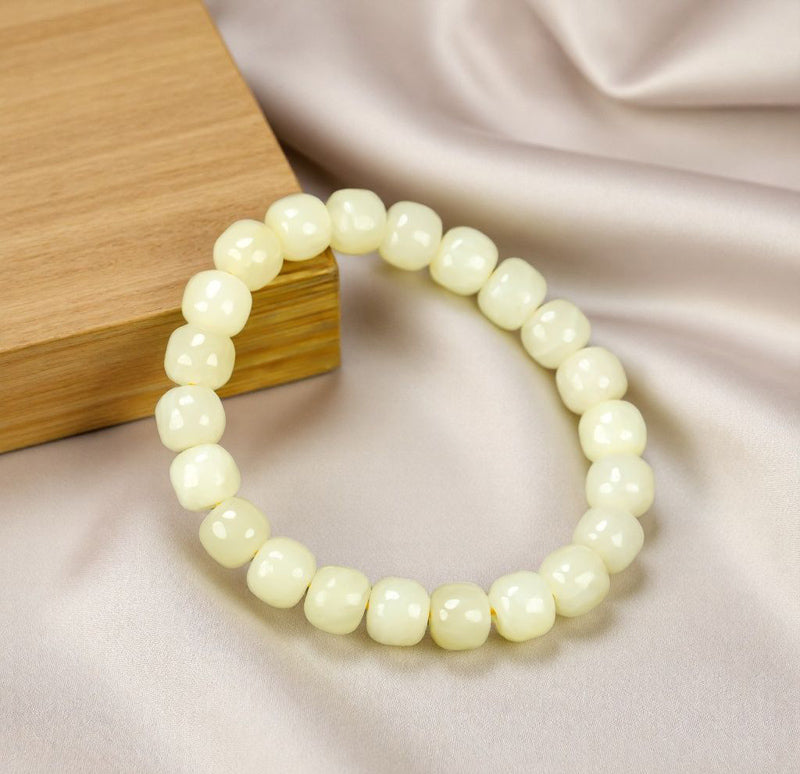 Hetian Jade Barrel-Cut Stretch Bracelet – Natural Pearly Luster, Elegant and Mellow Texture; Comes with an Exquisite Gift Box.