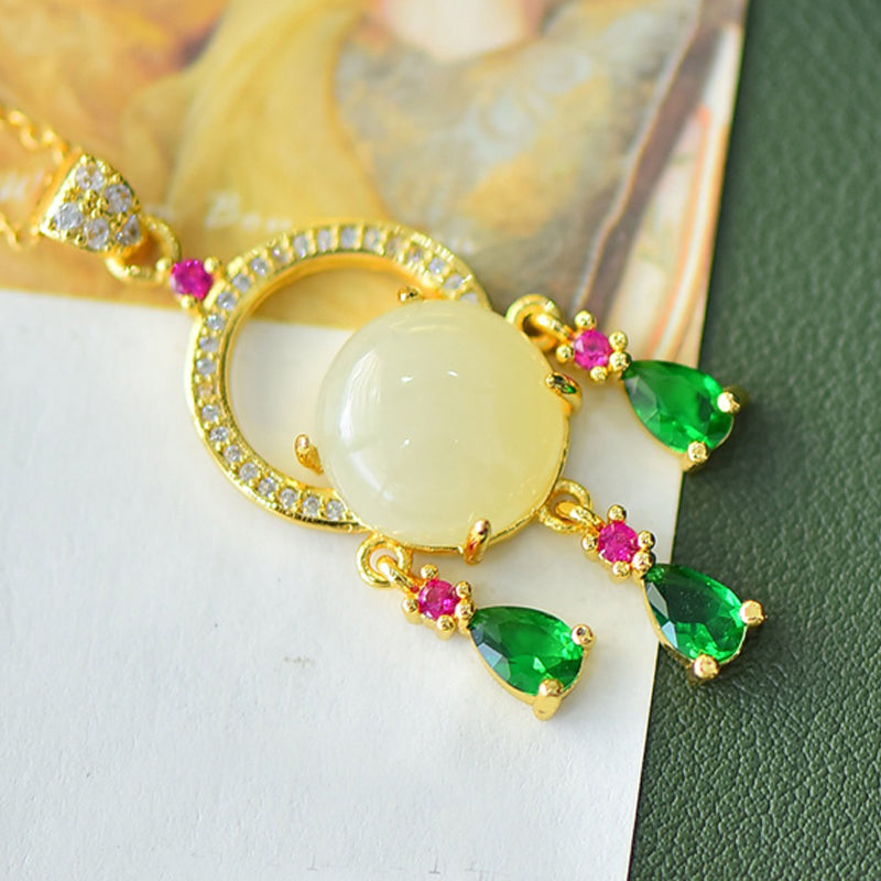 18K Gold, Hetian Jade, and Colored Gemstone Tassel Necklace — A precious gift for yourself or a loved one.