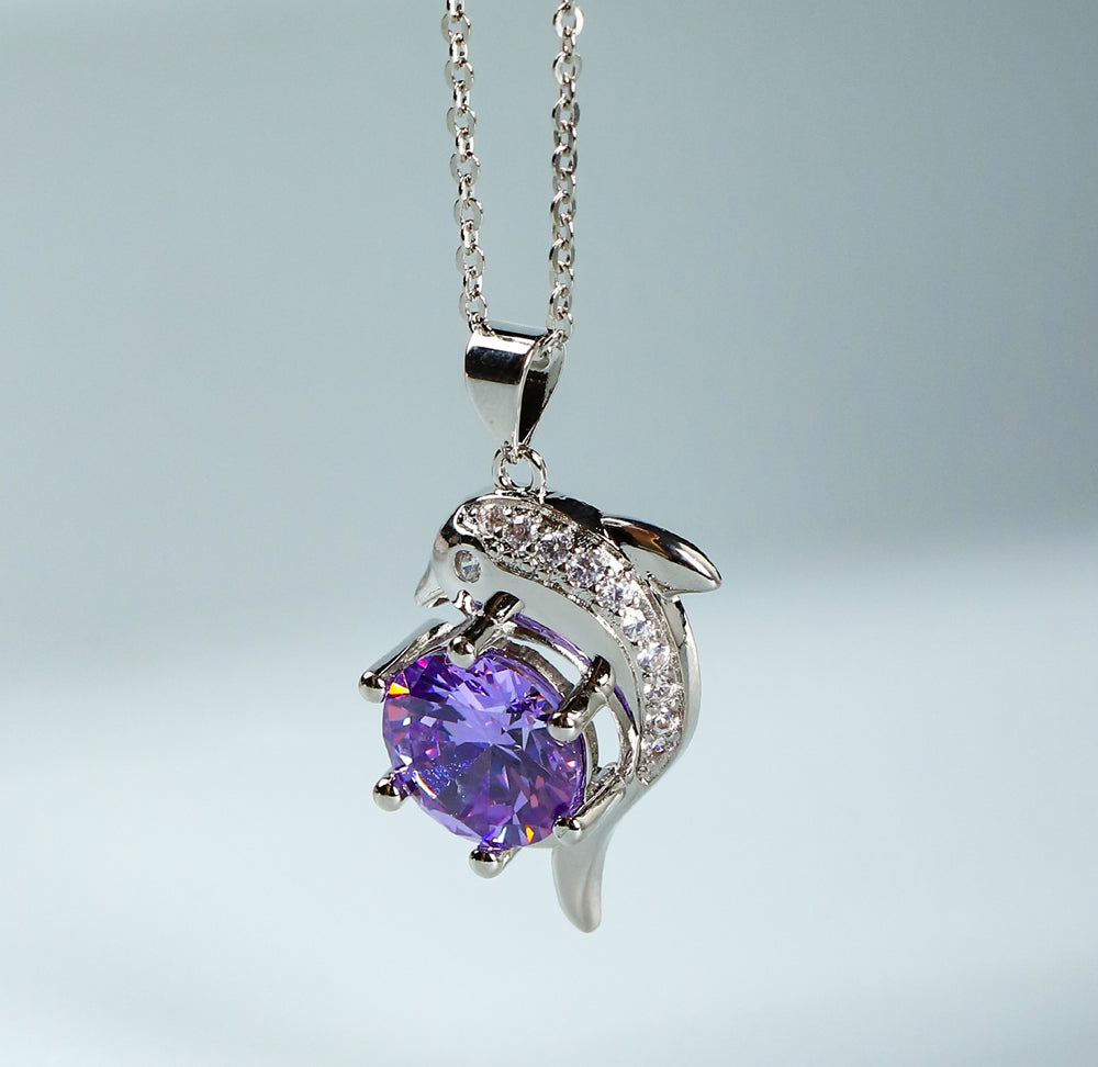Purple Gemstone Pendant in Dolphin Shape Comes with gift box, ideal for weddings