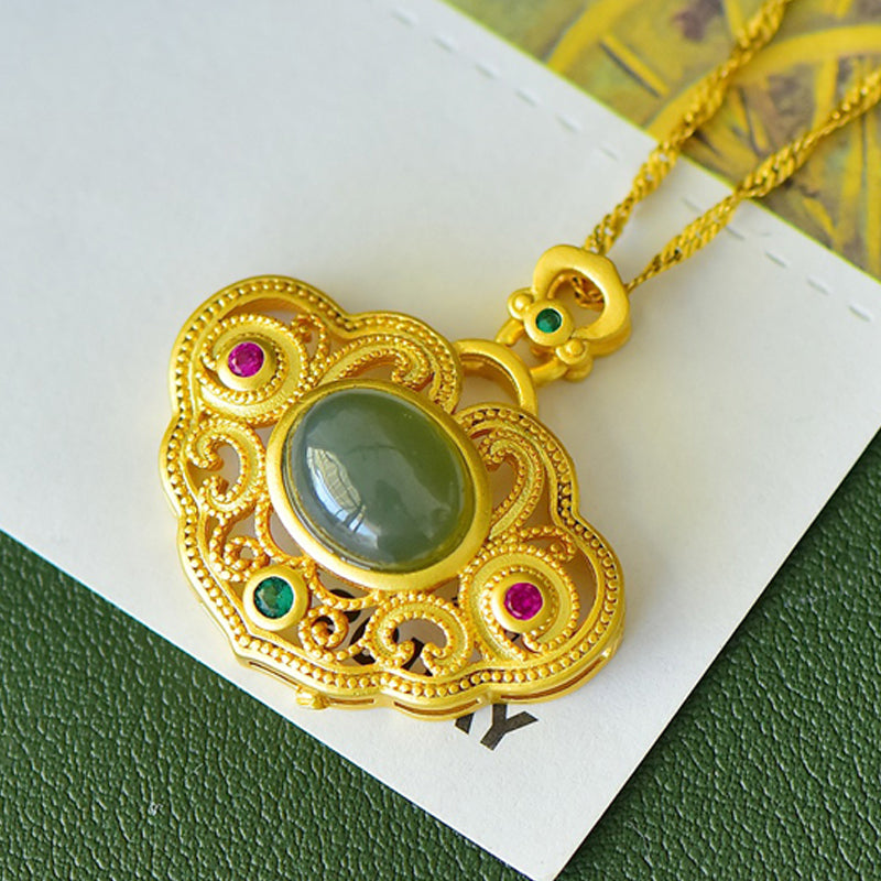 Court-style 18K openwork jade necklace / Suitable for everyday wear, banquets, and gifting