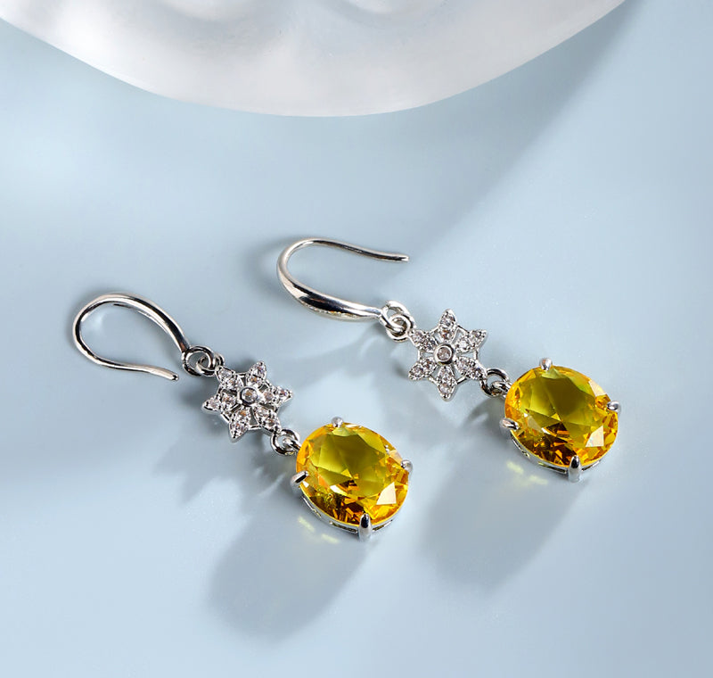 925 Silver Citrine Pendant, Round Ring, 3-Piece Earrings Set, Best Jewellery Gift for Mum and Wife, Comes in a Wonderful Box