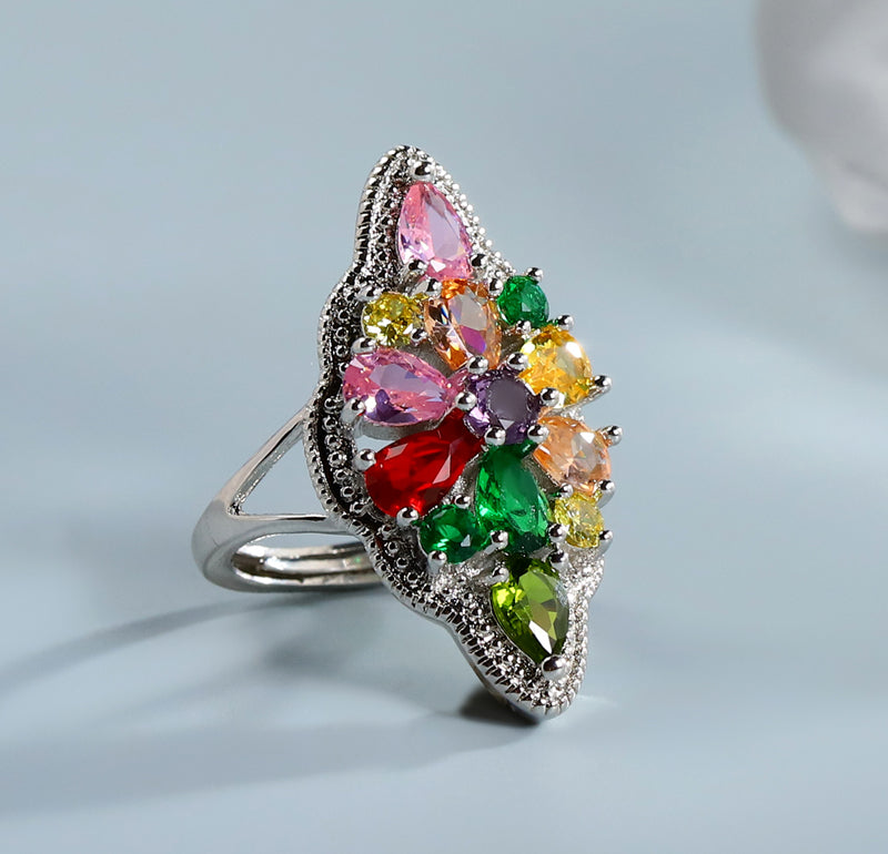 925 Silver Pear-shaped multicoloured gemstone pendant, ring, earrings 3-piece set, the best jewellery gift for mum and wife, comes in a beautiful box