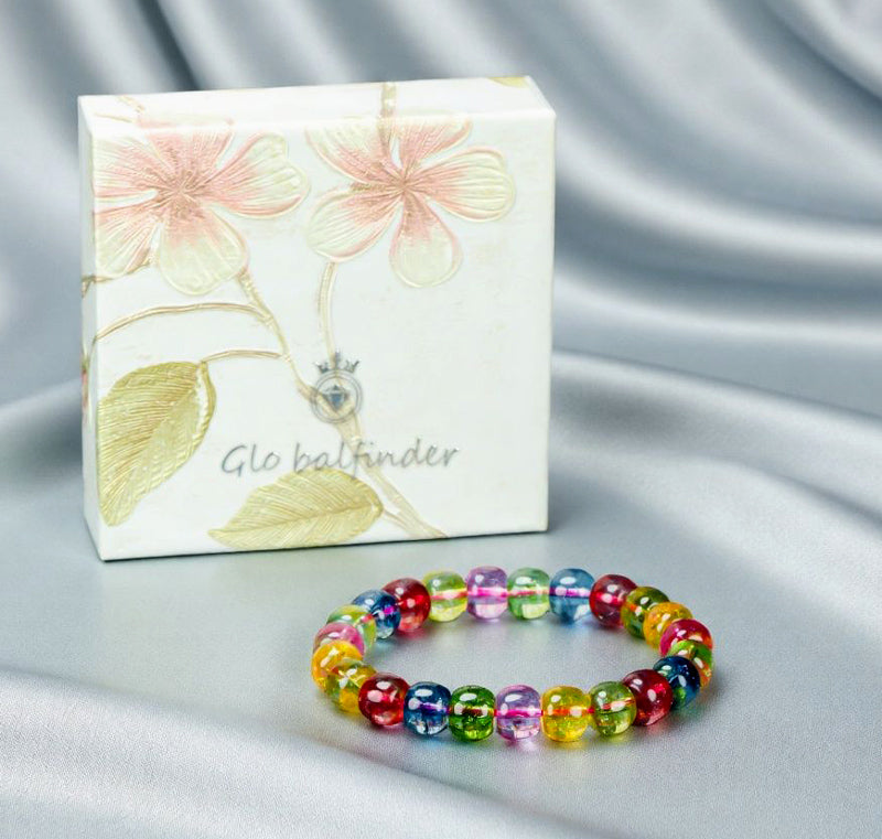 Multi-colored tourmaline barrel bead elastic bracelet - rose red, blue, olive green, yellow, purple, and other colors, crystal clear like rainbow candy.