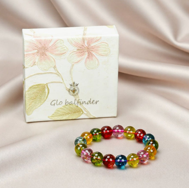 Multicolored Transparent Large Round Bead Elastic Bracelet – Red, Pink, Blue, Olive Green, Orange, Yellow, and Other Multicolored Tourmaline, Crystal Clear