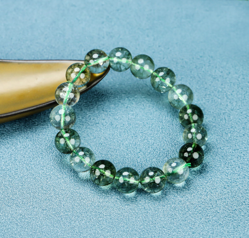 Green Phantom Quartz Natural Crystal Elastic Bracelet, Cloud-like Inclusions, Attracting Wealth and Good Fortune, Mysterious and Dreamy