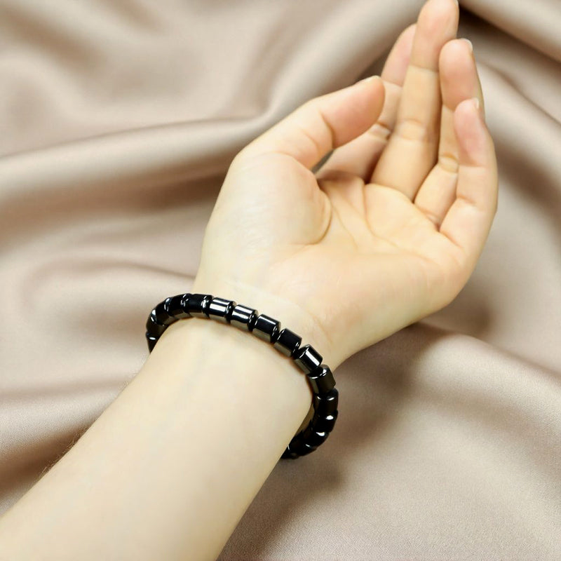 Black Terahertz Barrel Bead Elastic Bracelet – Natural metallic luster, magnetic therapy, health benefits, simple and rugged, suitable for both men and women.