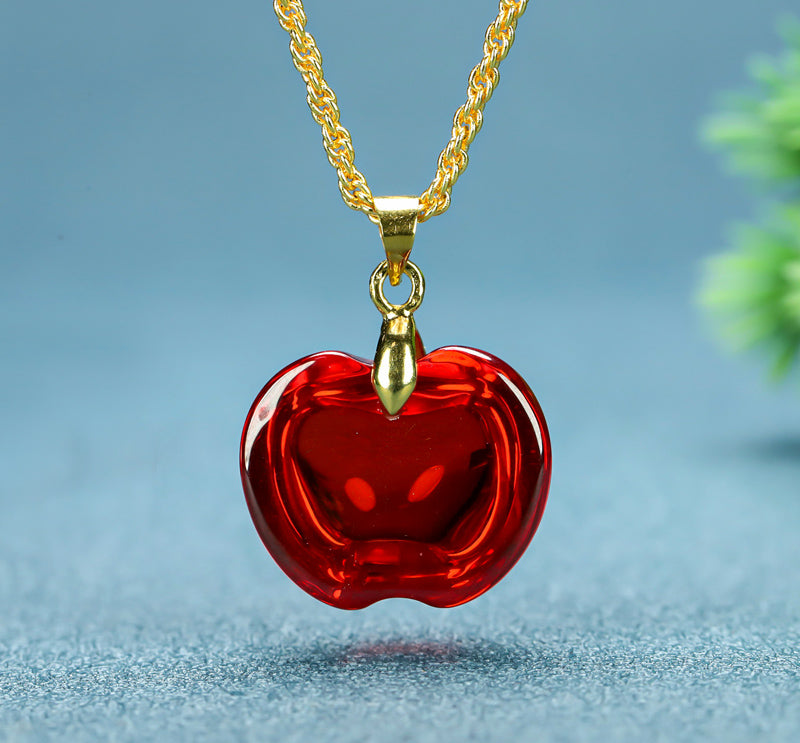 Red crystal apple auspicious necklace – gold braided chain, symbolizing good fortune and peace, comes in a beautiful gift box.