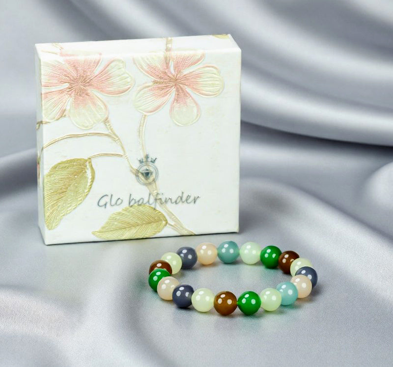 Multicolored natural jade beads, large round beads, mixed elastic bracelet, emerald green, mint white, milky white, gray, blue, brown, tiger eye, five colors strung together.