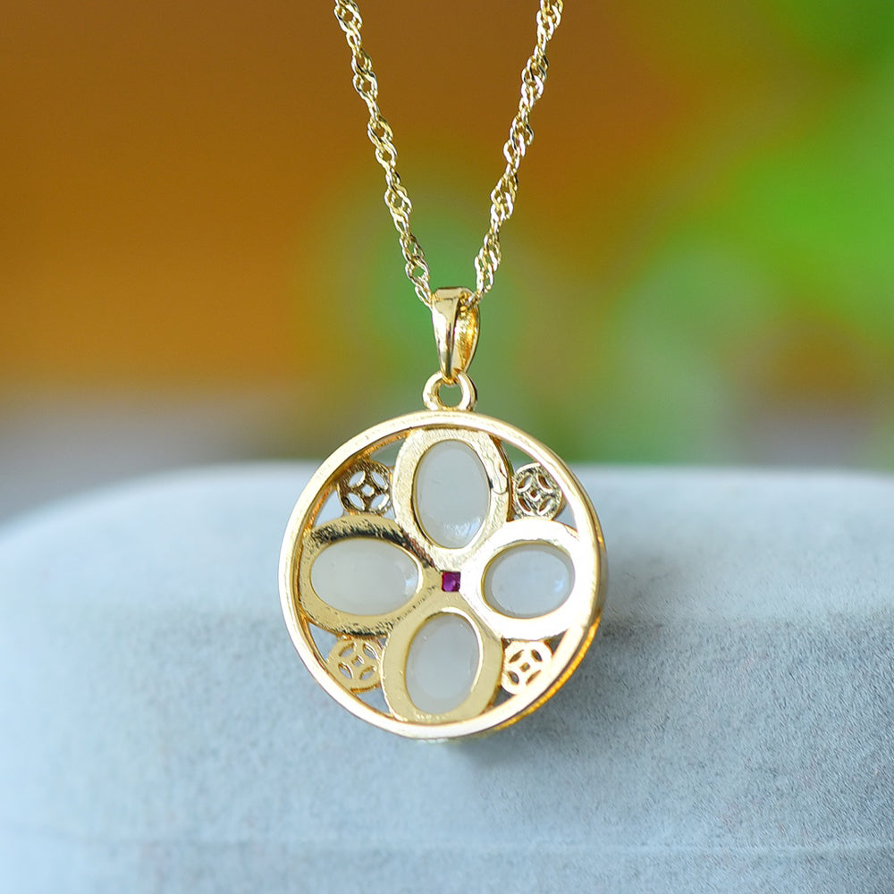Hetian Jade Four-Petal Flower Pendant Necklace – A symbol of wholeness, auspiciousness, prosperity, and elegance. Comes with an exquisite gift box